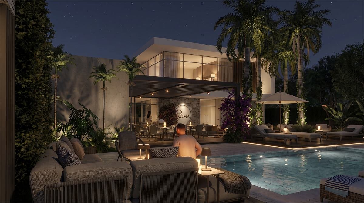 Takuma Smart Hotel de noche junto a la piscina