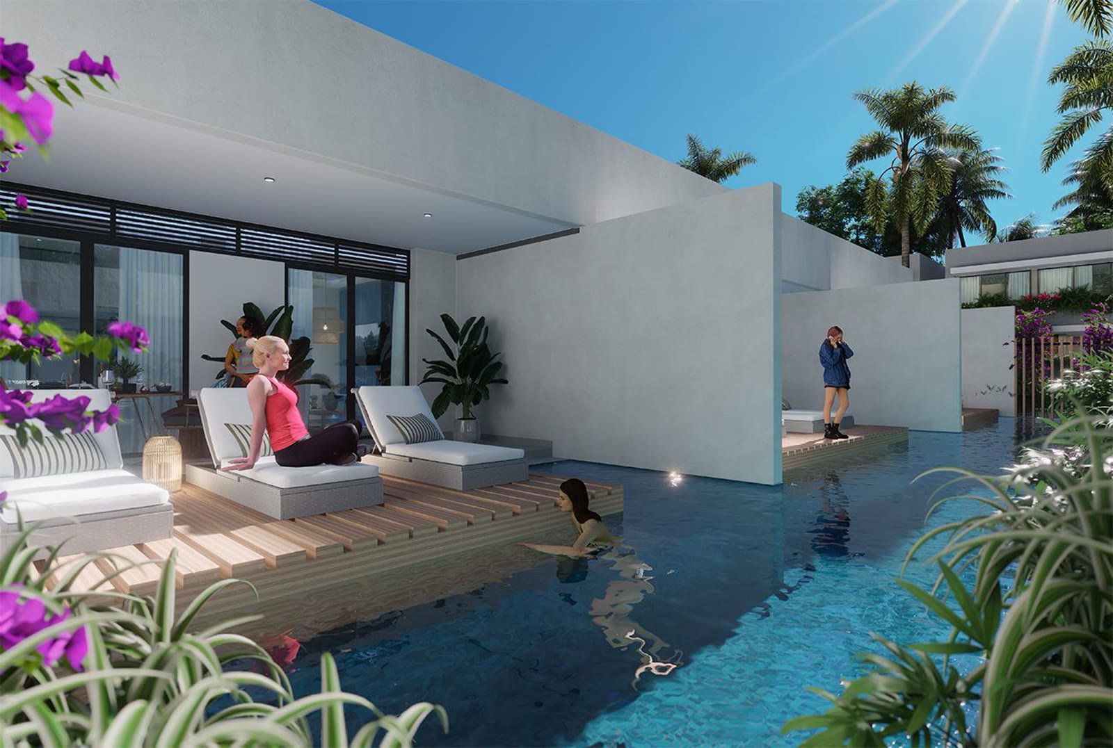 Terraza de Takuma Smart Suites al atardecer