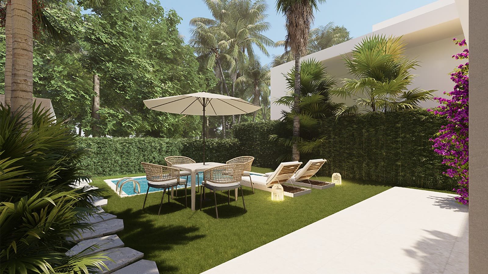 Jardín y piscina privada de Takuma Luxury Villas